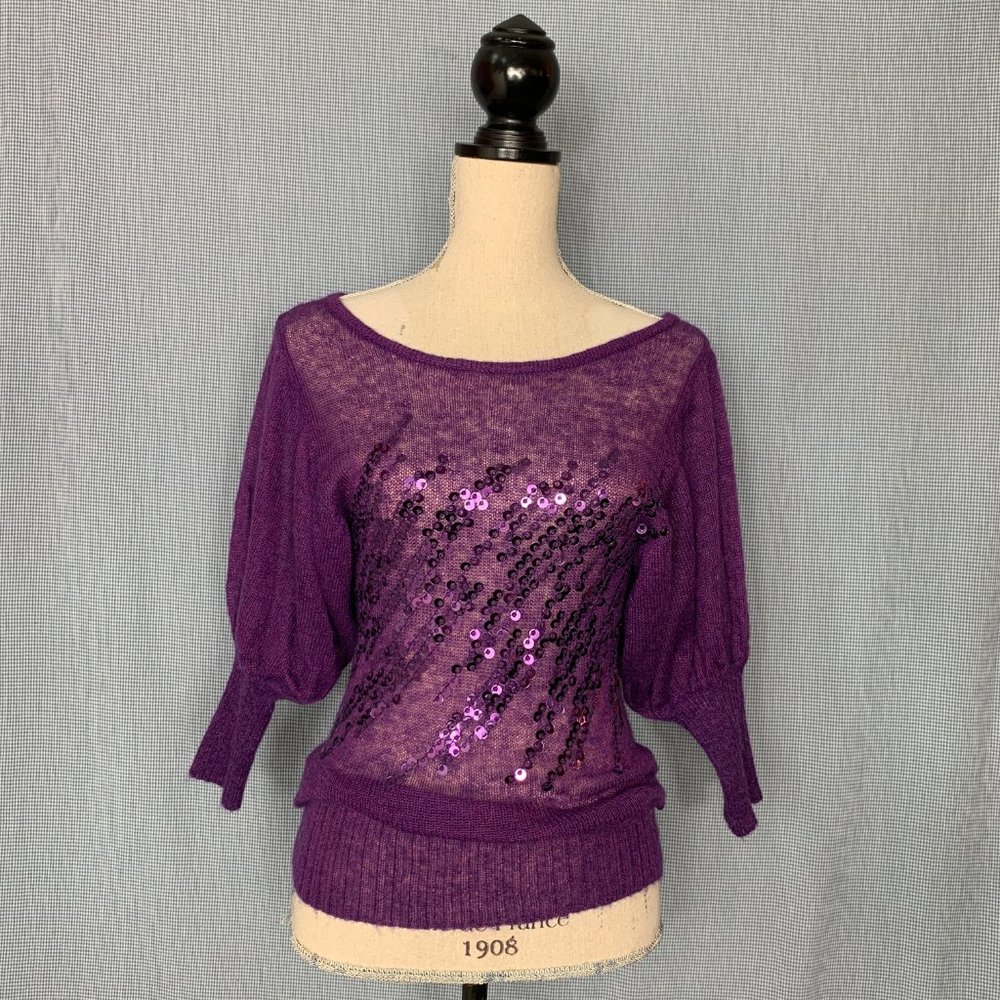 Purple BEBE Knit Top / Purple Sequin Blouse / Vintage Bebe / Early 2000's Top /